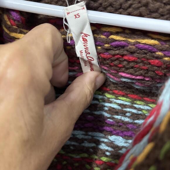 Hanna Anderson Lady’s Sweater Boho Hippy Y2K Heavy Brown With Pastels - Picture 3 of 9